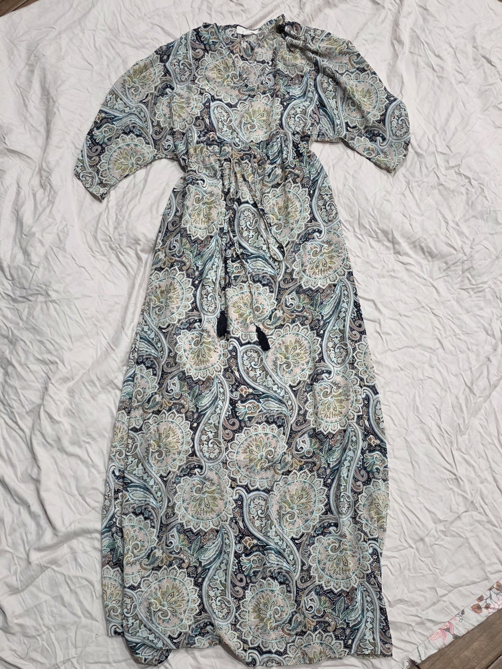 Freeway Teal, Cream & Soft Blue Paisley Maxi Dress